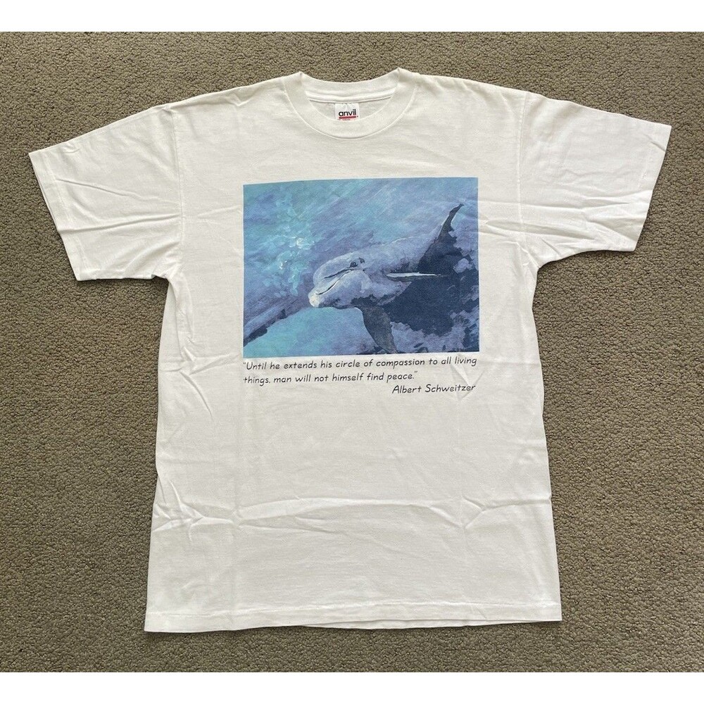 Vintage Dolphin T-Shirt Mens L Albert Schweitzer Quote Anvil Single Stitch 90s